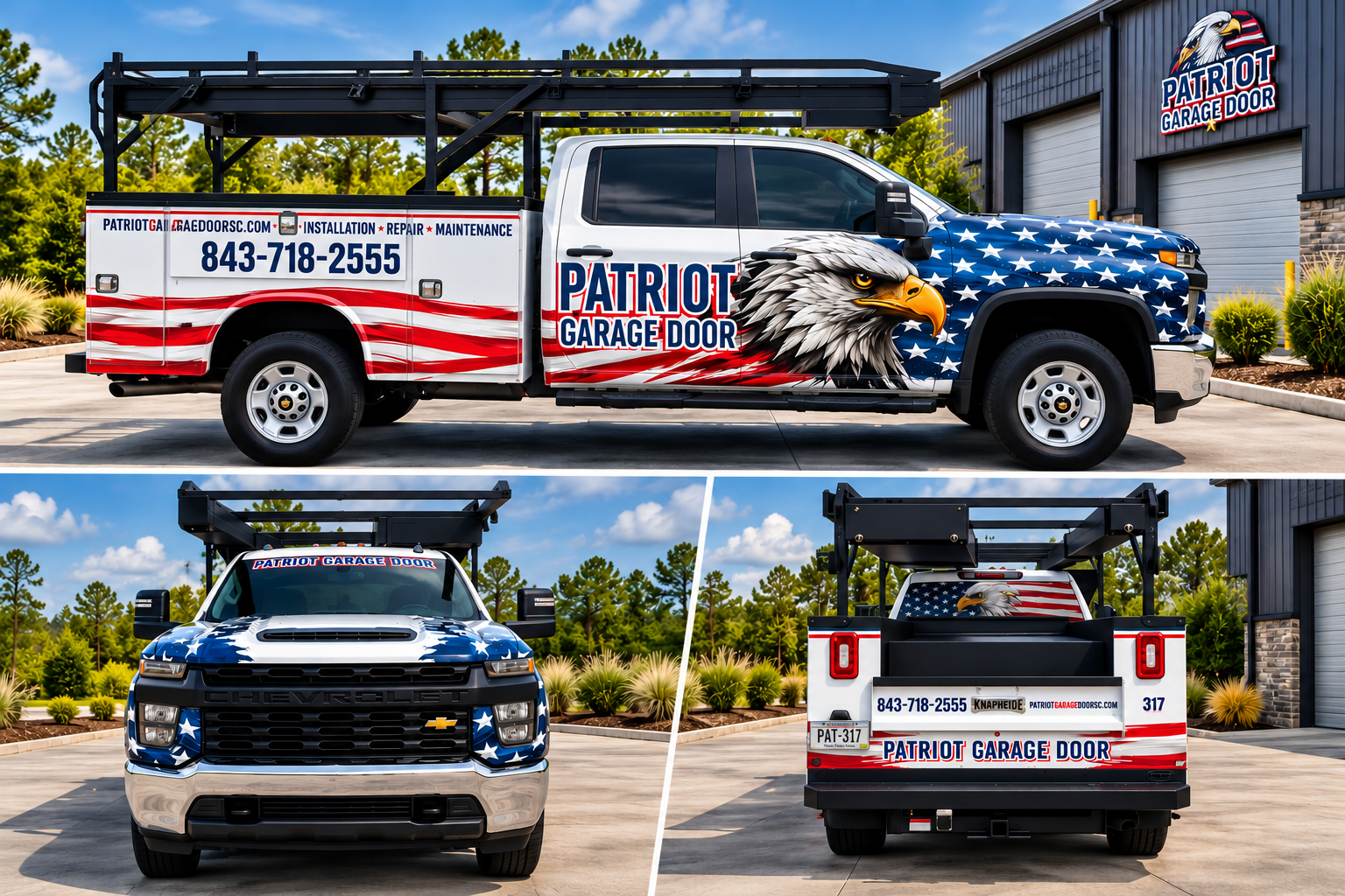 Broken garage door spring repair Myrtle Beach SC - Patriot Garage Door service truck